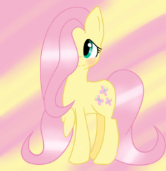 Size: 382x394 | Tagged: safe, artist:angel-kitty2012, fluttershy, earth pony, pony, g4, blushing, cute, earth pony fluttershy, female, hair over one eye, looking away, looking up, mare, race swap, raised hoof, shyabetes, solo, standing, wingless