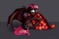 Size: 3000x2000 | Tagged: safe, artist:vincher, oc, oc only, bat pony, pony, apple, eating, female, food, high res, mare, solo