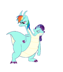 Size: 415x471 | Tagged: source needed, safe, artist:theunknowenone1, rainbow dash, rarity, dragon, g4, conjoined, devon and cornwall, fat, female, fusion, lesbian, multiple heads, quest for camelot, rainblob dash, raritubby, ship:raridash, shipping, species swap, two heads, two-headed dragon