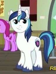 Size: 291x381 | Tagged: safe, screencap, berry punch, berryshine, shining armor, pony, unicorn, a flurry of emotions, g4, background pony, cute, horn, looking at you, meme, shining adorable, smiling, twily face
