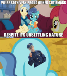 Size: 1280x1444 | Tagged: safe, screencap, apple bloom, mr. paleo, mrs. paleo, petunia paleo, earth pony, pony, g4, my little pony: friendship is magic, the fault in our cutie marks, content cop, exploitable meme, idubbbz, meme, petunia paleo's unsettling cutie mark