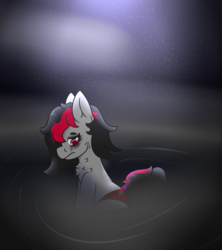 Size: 1600x1800 | Tagged: safe, artist:lazerblues, oc, oc only, oc:miss eri, pony, black and red mane, clothes, makeup, panties, running makeup, solo, striped underwear, two toned mane, underwear, water