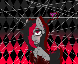 Size: 1819x1500 | Tagged: safe, artist:lazerblues, oc, oc only, oc:miss eri, pony, black and red mane, choker, clothes, collar, heart, latex, latex socks, socks, solo, two toned mane