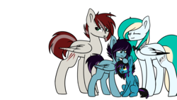Size: 2560x1440 | Tagged: safe, artist:despotshy, oc, oc only, oc:despot, oc:despy, oc:scratched feather, oc:sea melody, pegasus, pony, family, female, male, mare, simple background, size difference, stallion, transparent background
