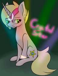 Size: 1280x1668 | Tagged: safe, artist:stormer, oc, oc only, oc:crystal star, pony, unicorn, bracelet, curved horn, glowing, horn, solo