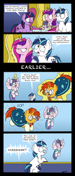 Size: 2480x5772 | Tagged: safe, artist:bobthedalek, princess cadance, princess flurry heart, shining armor, sunburst, twilight sparkle, alicorn, pony, unicorn, a flurry of emotions, g4, comic, cracked armor, falling, high res, levitation, magic, messy mane, telekinesis, that baby sure does love mayhem, this will end in tears and/or death, tongue out, twilight sparkle (alicorn), twilight's castle