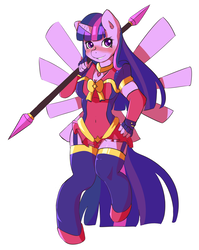 Size: 2107x2645 | Tagged: safe, artist:fluffleduckle, twilight sparkle, alicorn, anthro, unguligrade anthro, g4, clothes, female, garter belt, garters, high res, magical girl, mare, simple background, socks, solo, staff, thigh highs, twilight sparkle (alicorn), white background