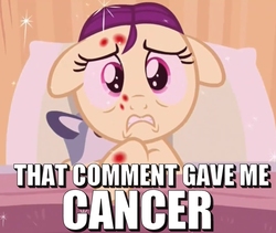 Size: 747x631 | Tagged: safe, edit, edited screencap, screencap, boysenberry, a flurry of emotions, g4, cute, female, filly, floppy ears, horsey hives, image macro, meme, plushie, scared, solo, text
