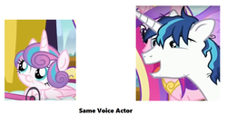 Size: 1345x745 | Tagged: safe, princess cadance, princess flurry heart, shining armor, pony, a flurry of emotions, g4, my little pony: friendship is magic, exploitable meme, meme, same voice actor