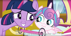 Size: 1920x970 | Tagged: safe, screencap, princess flurry heart, twilight sparkle, alicorn, pony, a flurry of emotions, g4, auntie twilight, discovery family logo, meme, twilight sparkle (alicorn), youtube caption