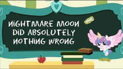 Size: 1920x1080 | Tagged: safe, edit, edited screencap, editor:moonatik, screencap, nightmare moon, princess flurry heart, pony, a flurry of emotions, g4, apologetic, dank memes, female, flurry art, flurry heart's chalkboard, hitler did nothing wrong, meme, solo, they grow up so fast