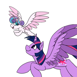 Size: 1024x1024 | Tagged: safe, artist:jen-neigh, princess flurry heart, twilight sparkle, alicorn, pony, a flurry of emotions, g4, flying, simple background, transparent background, twilight sparkle (alicorn)