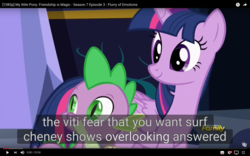 Size: 1920x1200 | Tagged: safe, screencap, spike, twilight sparkle, alicorn, dragon, pony, a flurry of emotions, g4, discovery family logo, meme, twilight sparkle (alicorn), youtube, youtube caption