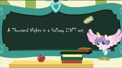 Size: 1280x720 | Tagged: safe, edit, edited screencap, screencap, princess flurry heart, pony, a flurry of emotions, g4, a thousand nights in a hallway, baby, diaper, discovery family logo, female, flurry art, flurry heart's chalkboard, funny because it's true, harsh truth, killjoy, meme, savage, solo, the emperor has no clothes, truth