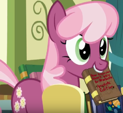 Size: 704x646 | Tagged: safe, edit, edited screencap, screencap, cheerilee, earth pony, pony, a flurry of emotions, g4, book, grammar error, joke, school