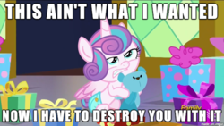 Size: 610x343 | Tagged: safe, screencap, princess flurry heart, pony, a flurry of emotions, g4, female, image macro, meme, plushie, present, pretending to be a bear