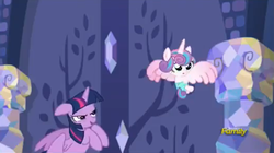 Size: 785x440 | Tagged: safe, screencap, princess flurry heart, twilight sparkle, alicorn, pony, a flurry of emotions, g4, flying, twilight sparkle (alicorn), twilight's castle