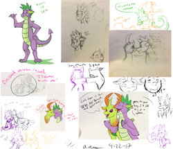 Size: 2764x2375 | Tagged: safe, artist:amandaam, spike, thorax, changedling, changeling, dragon, g4, adult, adult spike, comic, cute, demisexual, duality, gay, high res, king thorax, male, older, older spike, ship:thoraxspike, shipping, sketch, sketch dump, teenage spike, teenager