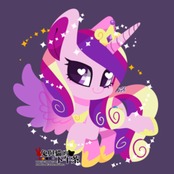 Size: 2449x2449 | Tagged: safe, artist:snow angel, princess cadance, alicorn, pony, g4, chibi, crown, cute, cutedance, female, heart eyes, high res, jewelry, mare, raised hoof, regalia, simple background, smiling, solo, wingding eyes