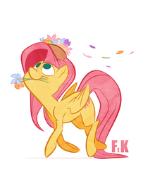 Size: 2000x2465 | Tagged: safe, artist:fluttershythekind, fluttershy, pony, g4, cute, female, flower, high res, looking up, nest, nest hat, shyabetes, simple background, solo, white background