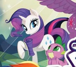 Size: 412x363 | Tagged: safe, screencap, rarity, spike, dragon, pony, unicorn, g4, my little pony: the movie, official, cropped, female, male, mare, smiling