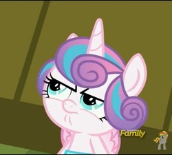 Size: 534x480 | Tagged: safe, screencap, princess flurry heart, alicorn, pony, a flurry of emotions, g4, angry, cropped, discovery family logo, female, filly, horn, reaction image, solo, wings