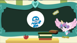 Size: 1280x720 | Tagged: safe, screencap, princess flurry heart, pony, a flurry of emotions, g4, my little pony: friendship is magic, apple, chalkboard, chalkzone, crossover, discovery family logo, exploitable meme, flurry art, flurry heart's chalkboard, food, meme, snap (chalkzone)