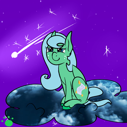 Size: 1600x1600 | Tagged: safe, artist:vorian caverns, oc, oc only, oc:annie, pegasus, pony, cloud, cutie mark, earth day, freckles, shooting star, signature, smiling, solo, stargazing, stars