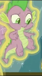 Size: 267x480 | Tagged: safe, screencap, spike, dragon, a flurry of emotions, g4, cropped, levitation, looking down, magic, male, ponyville hospital, solo, telekinesis