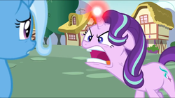 Size: 1136x640 | Tagged: safe, screencap, starlight glimmer, trixie, pony, all bottled up, g4, angry