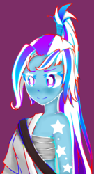 Size: 1682x3120 | Tagged: safe, artist:starwantrix, trixie, equestria girls, g4, clothes, cosplay, costume, crossover, female, hanzo, overwatch, purple background, simple background, solo