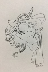 Size: 2192x3264 | Tagged: safe, artist:hkpegasister, oc, oc only, oc:eros, pony, unicorn, clothes, confused, high res, monochrome, pencil drawing, scarf, solo, traditional art