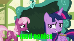 Size: 1152x648 | Tagged: safe, edit, edited screencap, screencap, cheerilee, twilight sparkle, alicorn, earth pony, pony, a flurry of emotions, g4, chalk, chalkboard, discovery family logo, duo, female, greentext, image macro, mare, meme, mouth hold, mouthpiece, out of character, racism, text, twilight sparkle (alicorn)