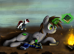 Size: 2560x1860 | Tagged: safe, artist:o0o-bittersweet-o0o, oc, oc only, oc:blackjack, oc:littlepip, pony, unicorn, fallout equestria, fallout equestria: project horizons, book, book burning, crying, duo, female, fire, mare, pure unfiltered evil