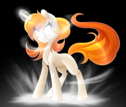 Size: 2429x2058 | Tagged: safe, artist:scarlet-spectrum, oc, oc only, pony, unicorn, black background, blank flank, female, glowing eyes, glowing horn, high res, horn, magic, mare, simple background, solo