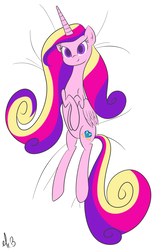 Size: 1024x1601 | Tagged: safe, artist:greseres, princess cadance, pony, g4, bed, female, on back, solo