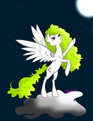 Size: 770x1007 | Tagged: safe, artist:lelunae, surprise, pony, g1, g4, cloud, female, g1 to g4, generation leap, moon, night, rearing, solo
