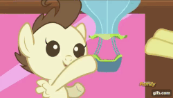 Size: 640x360 | Tagged: safe, screencap, pound cake, pumpkin cake, pony, a flurry of emotions, g4, animated, balloon, bipedal, cute, discovery family logo, fight, gif, hot air balloon, standing, sugarcube corner, toy