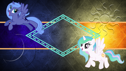 Size: 2560x1440 | Tagged: safe, artist:laszlvfx, artist:unfiltered-n, edit, princess celestia, princess luna, alicorn, pony, g4, cewestia, cute, happy, royal sisters, s1 luna, wallpaper, wallpaper edit, woona, younger