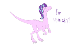 Size: 4637x2980 | Tagged: safe, artist:coreboot, starlight glimmer, dinosaur, g4, compsognathus, dinosaurified, female, high res, simple background, solo, species swap, white background