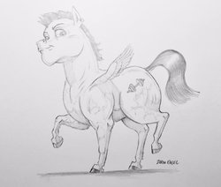 Size: 2048x1738 | Tagged: source needed, useless source url, safe, artist:baron engel, bulk biceps, pony, g4, grayscale, male, monochrome, pencil drawing, simple background, solo, traditional art, vein, white background