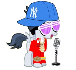 Size: 735x675 | Tagged: safe, rumble, pony, g4, bling, clothes, colt, hat, male, microphone, new york yankees, rapper, solo, sunglasses, watch