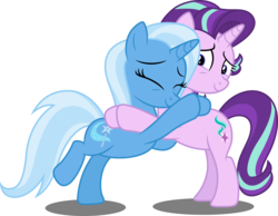 Size: 5000x3885 | Tagged: safe, artist:dashiesparkle, starlight glimmer, trixie, pony, unicorn, all bottled up, g4, absurd resolution, cute, eyes closed, female, hug, simple background, transparent background