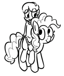 Size: 330x391 | Tagged: safe, artist:heretichesh, pinkie pie, oc, oc only, oc:mumble, satyr, g4, clothes, mother and daughter, offspring, parent:pinkie pie, riding, sweater