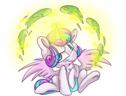 Size: 6019x4583 | Tagged: safe, artist:cutepencilcase, princess flurry heart, alicorn, pony, a flurry of emotions, g4, absurd resolution, baby, baby pony, diaper, female, foal, food, glowing horn, horn, magic, mashed peas, simple background, sitting, solo, transparent background