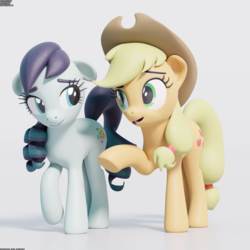 Size: 2048x2048 | Tagged: safe, artist:therealdjthed, applejack, coloratura, earth pony, pony, g4, 3d, 3d model, blender, blender cycles, cute, cycles render, duo, female, high res, mare, missing freckles, model:djthed, rara, simple background