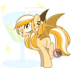 Size: 2455x2365 | Tagged: safe, artist:red_moonwolf, oc, oc only, oc:mango milkshake, bat pony, pony, bat pony oc, fangs, glass, high res, inkscape, piercing, simple background, transparent background, vector, wine glass