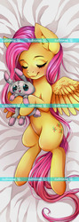 Size: 2598x7322 | Tagged: safe, artist:vanilla166, fluttershy, pegasus, pony, g4, absurd resolution, body pillow, body pillow design, female, mare, pillow, plushie, sleeping, solo, watermark