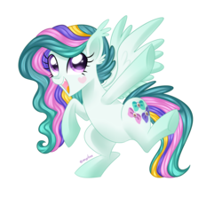 Size: 4500x4000 | Tagged: safe, artist:kaikururu, oc, oc only, oc:glitter glam, bat pony, hybrid, pegasus, pony, absurd resolution, commission, cute, fangs, female, mare, multicolored hair, ocbetes, open mouth, simple background, smiling, solo, transparent background