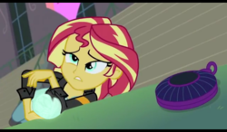Size: 1024x600 | Tagged: safe, edit, edited screencap, screencap, sunset shimmer, comic:a new change, equestria girls, friendship games bloopers, g4, bad edit, magic capture device, pregnant, pregnant edit